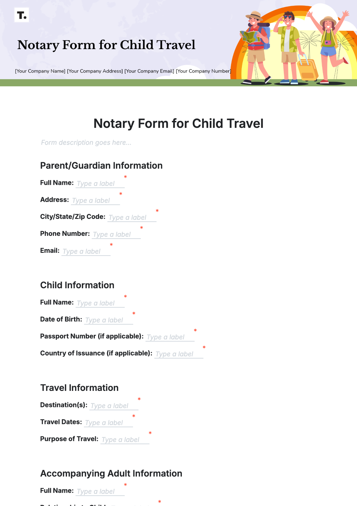 Notary Form for Child Travel Template