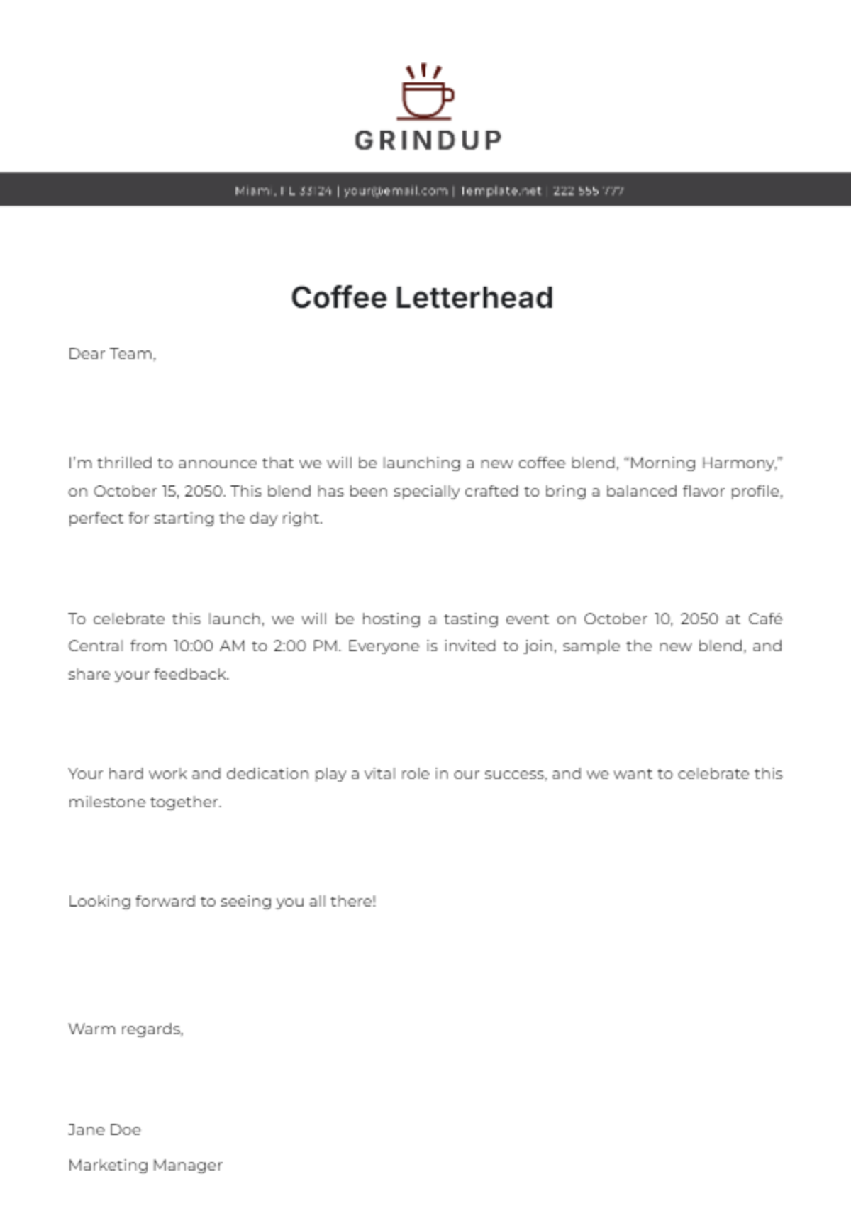 Coffee Letterhead Template