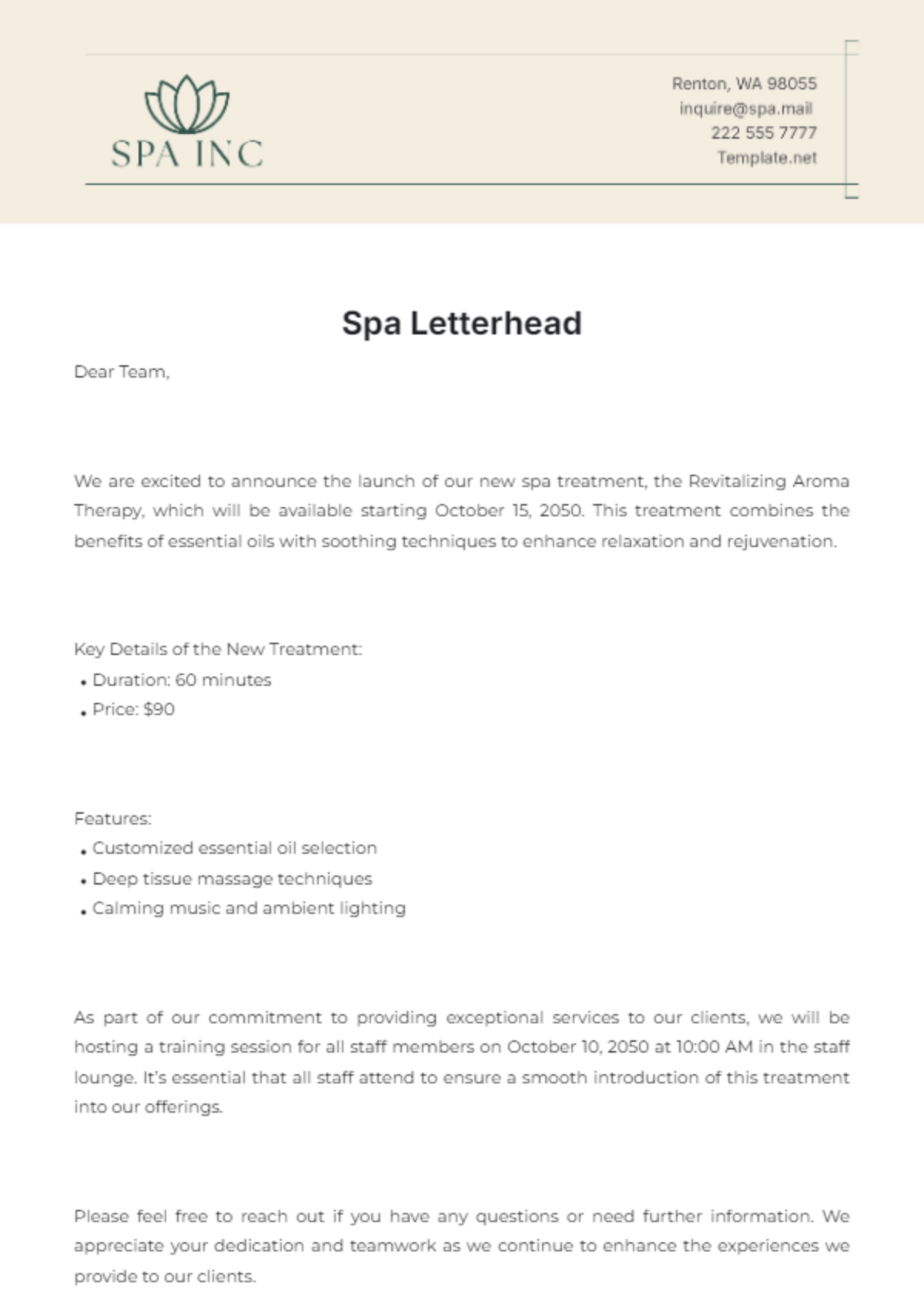 Spa Letterhead Template