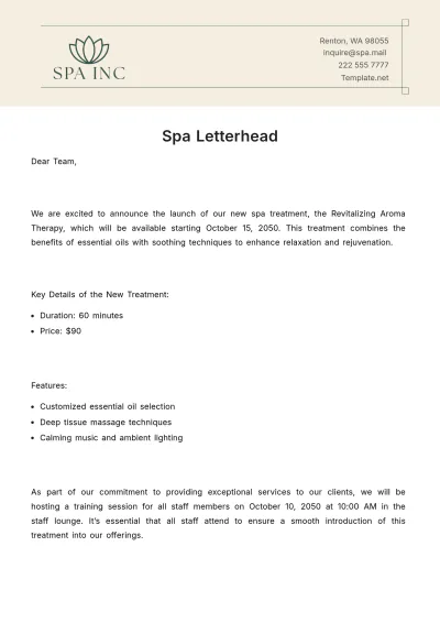 Free Spa Letterhead Template to Edit Online