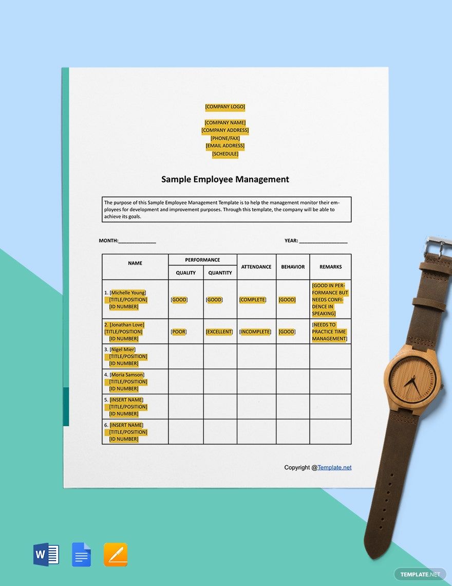 Free Sample Employee Management Template