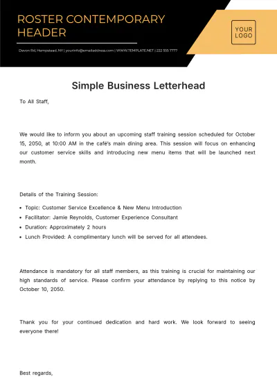 Free Simple Business Letterhead Template to Edit Online