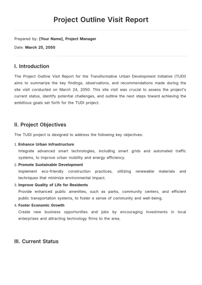 Free Project Outline Visit Report Template to Edit Online