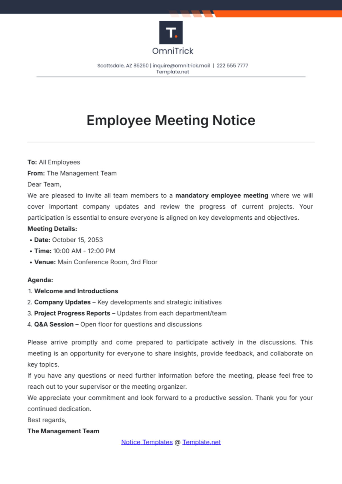 Employee Meeting Notice Template - Edit Online & Download