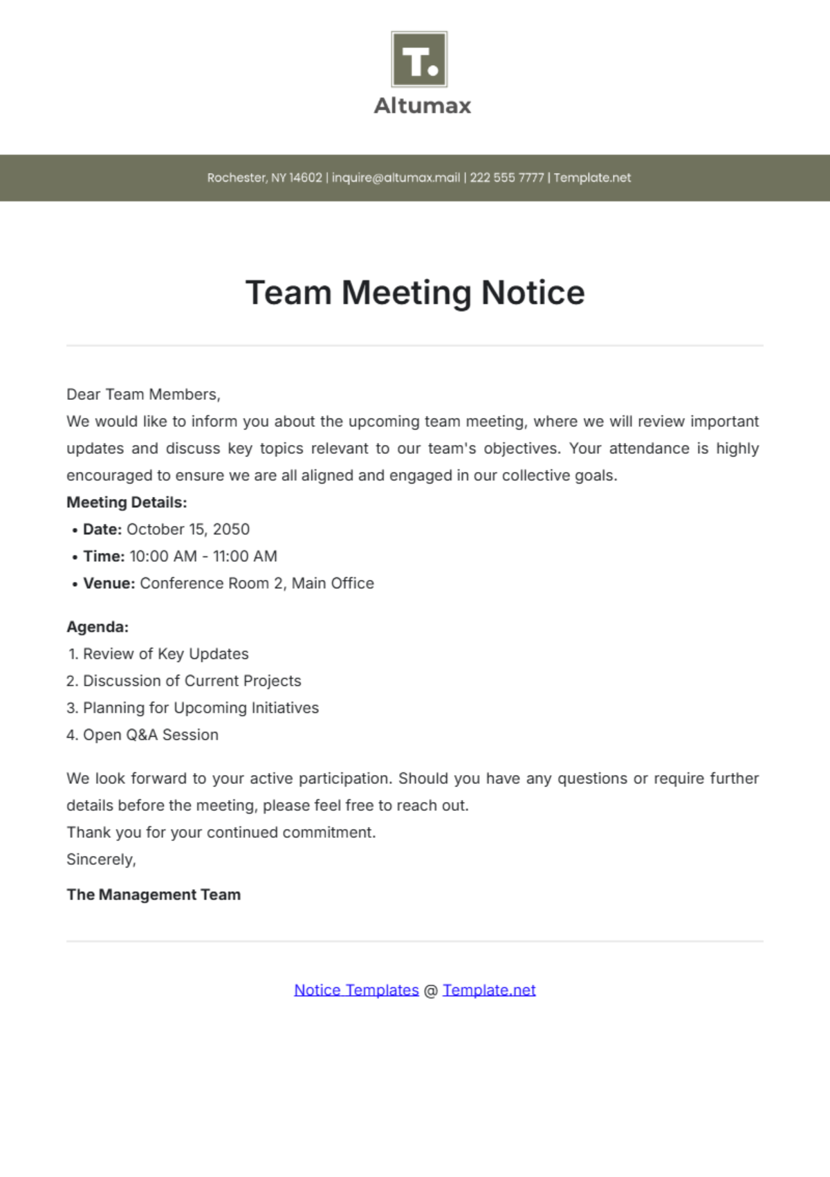 Team Meeting Notice Template - Edit Online & Download