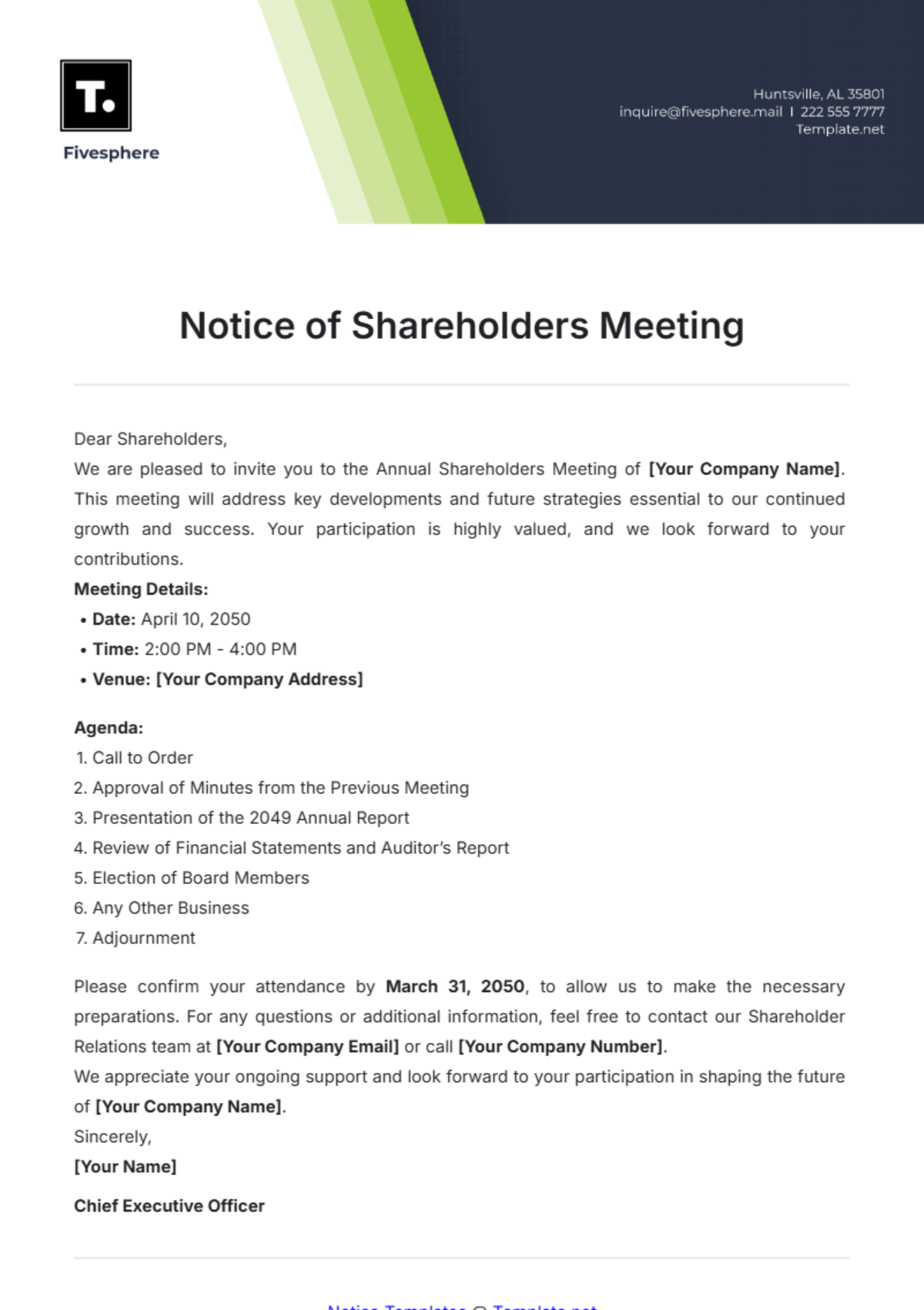 Notice of Shareholders Meeting Template - Edit Online & Download