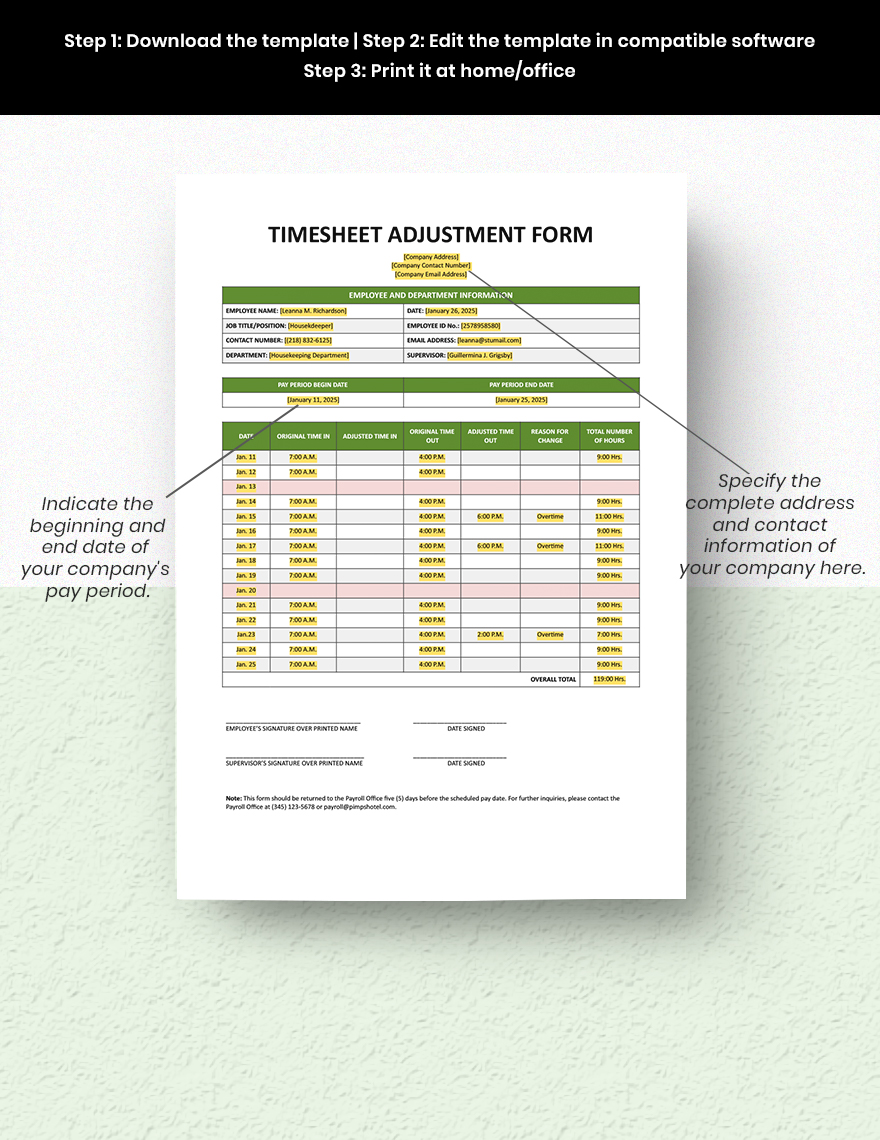 Time Sheet Adjustment Form Template