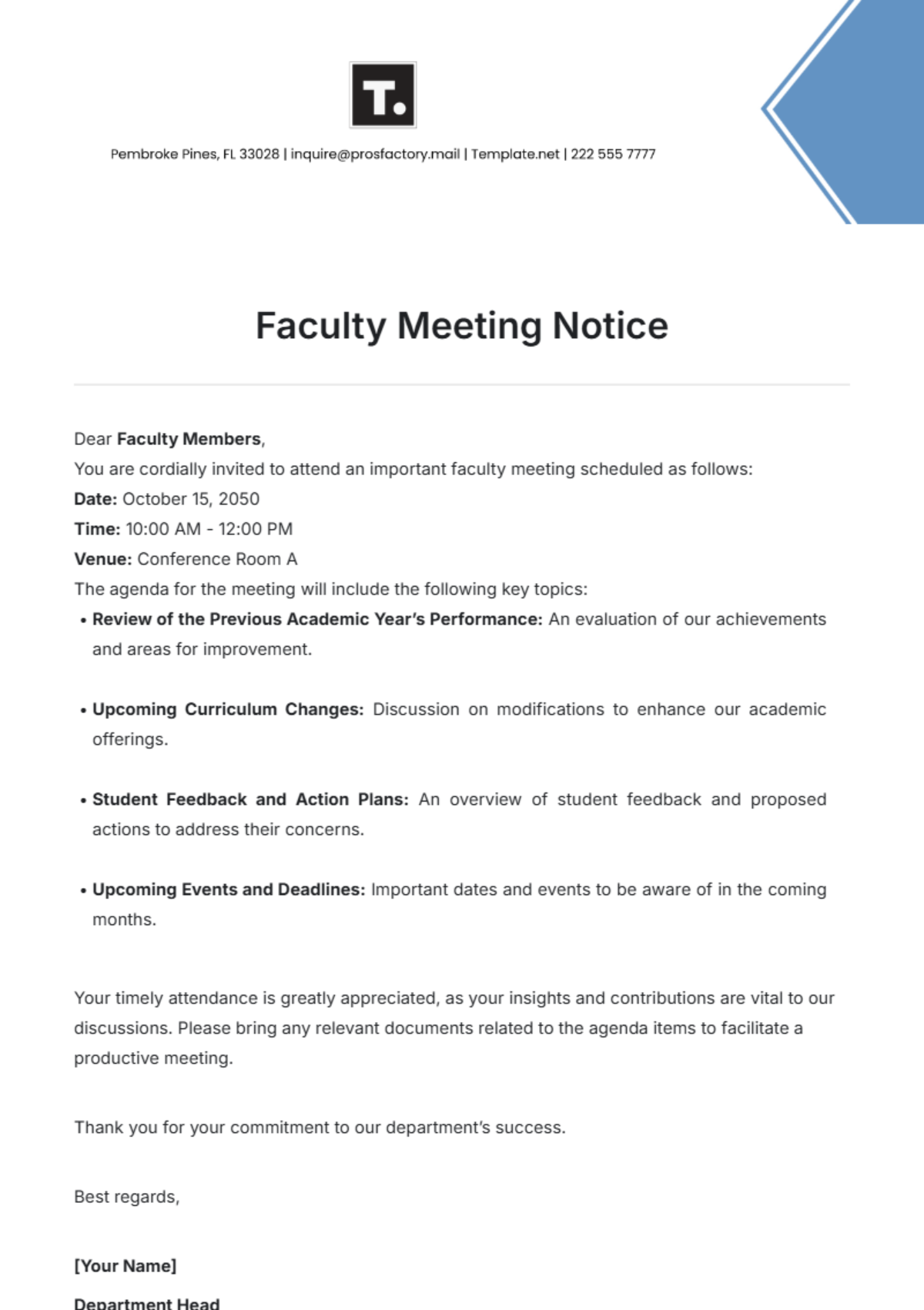 Faculty Meeting Notice Template - Edit Online & Download