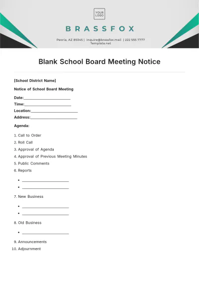 Free Blank School Board Meeting Notice Template to Edit Online