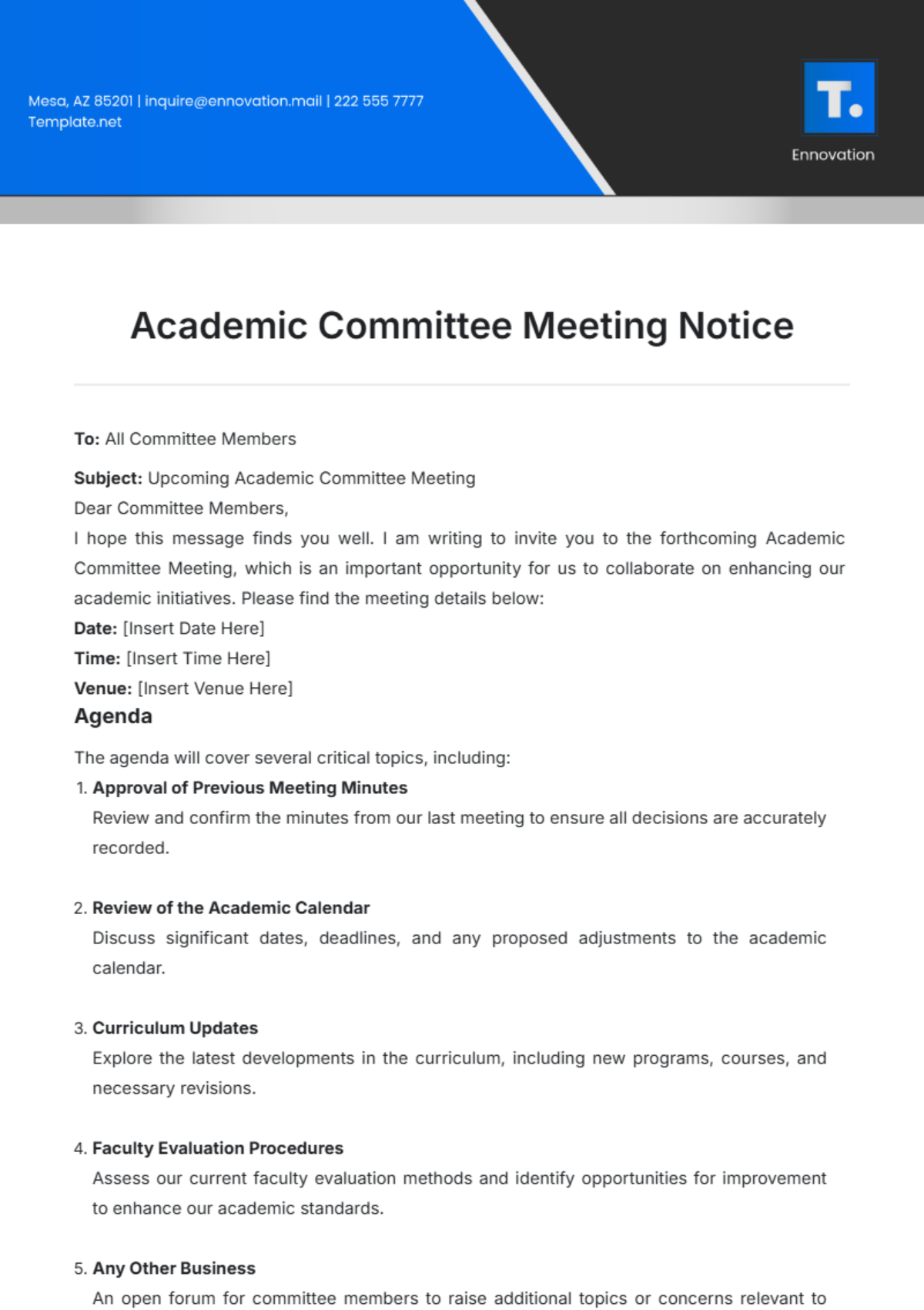 Academic Committee Meeting Notice Template - Edit Online & Download