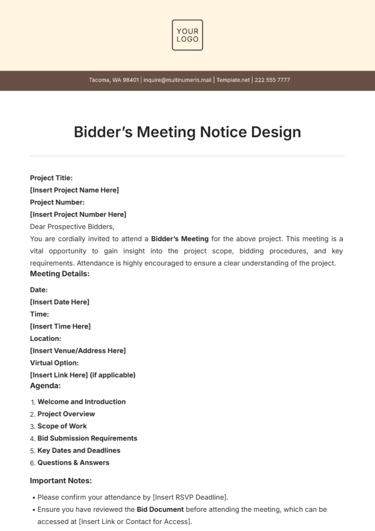 Bidders Meeting Notice Design Template