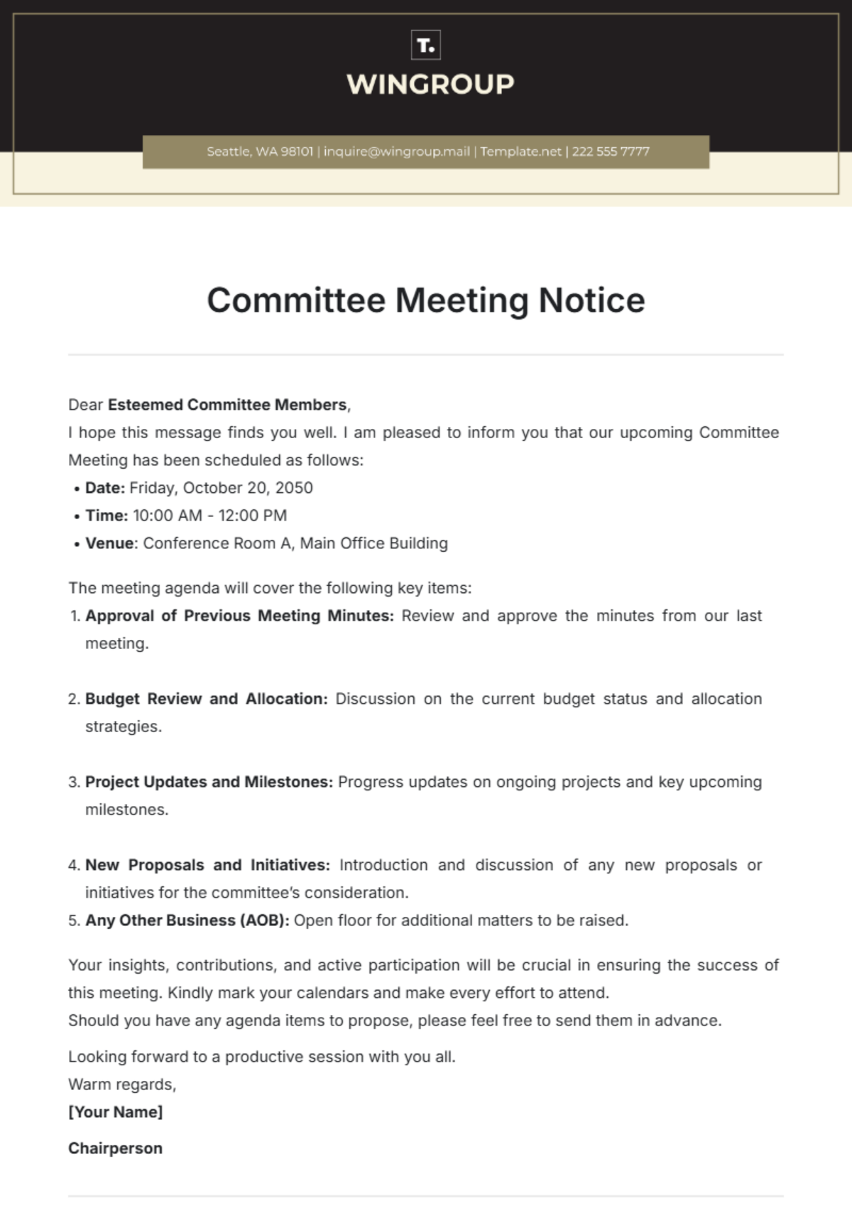 Committee Meeting Notice Template