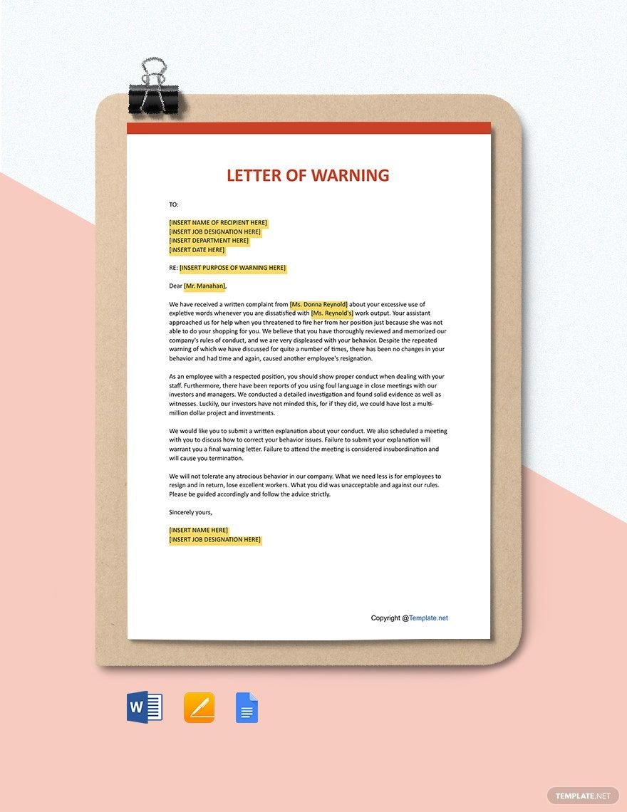 Free Letter Of Warning Template