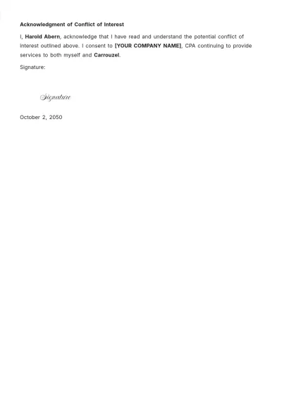 Free CPA Conflict of Interest Waiver Letter Template to Edit Online