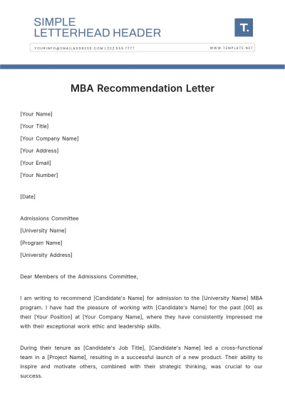 Free MBA Recommendation Letter Template to Edit Online