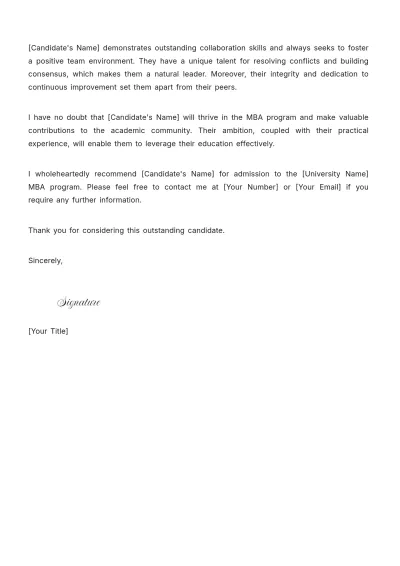 Free MBA Recommendation Letter Template to Edit Online