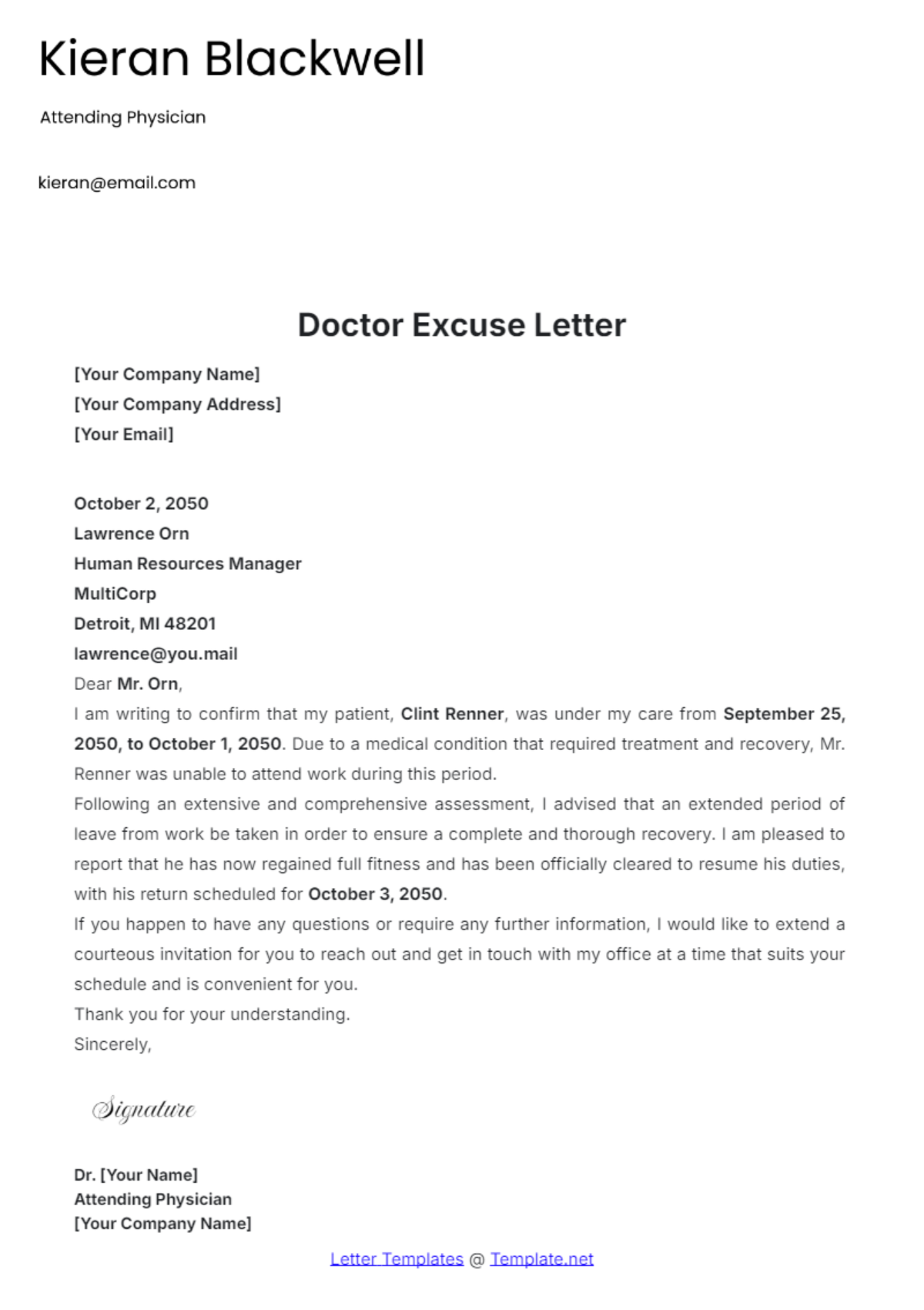 Doctor Excuse Letter Template