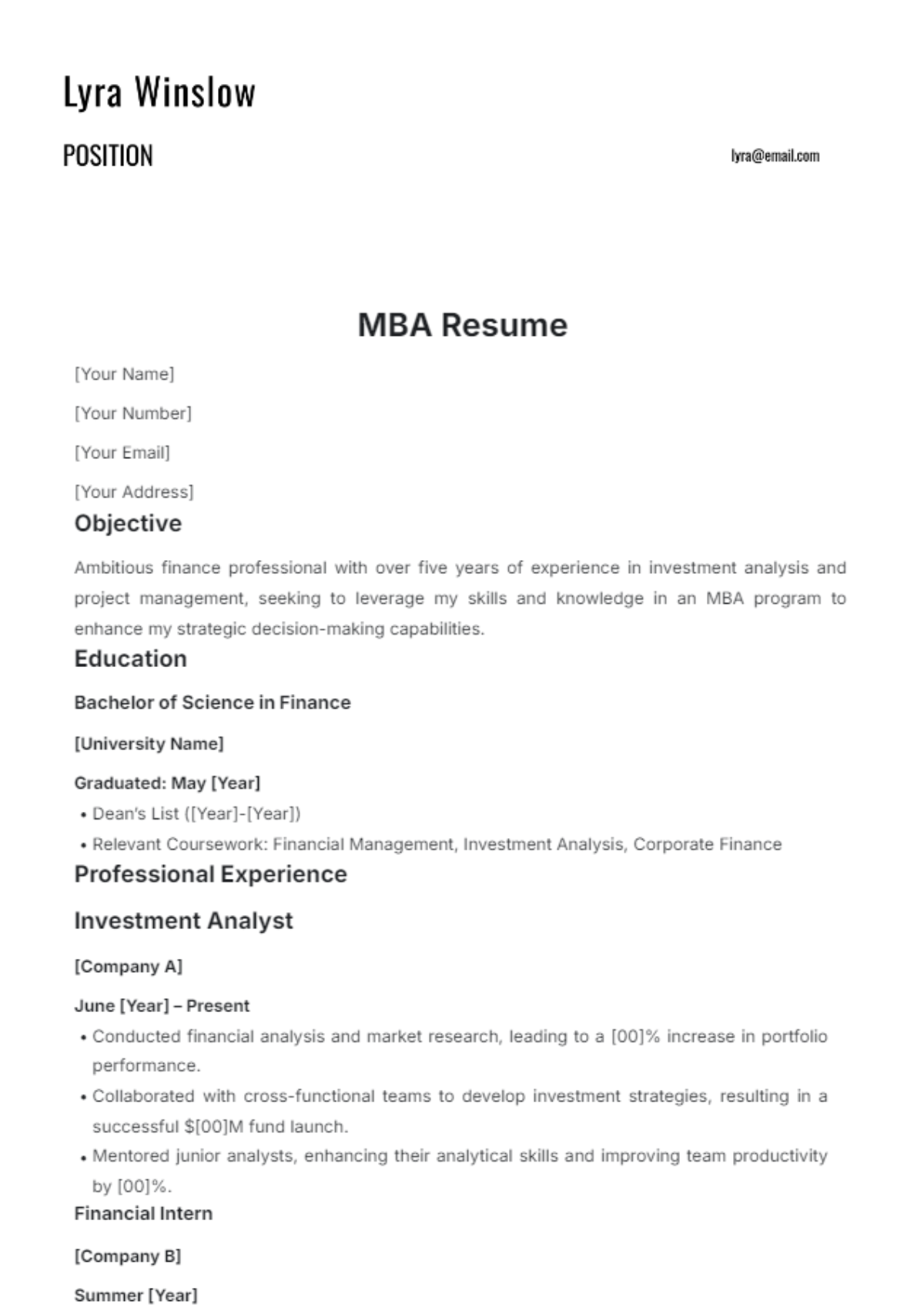 MBA Resume Template - Edit Online & Download