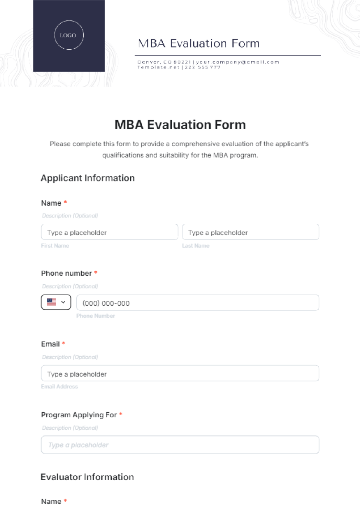 MBA Evaluation Form Template - Edit Online & Download