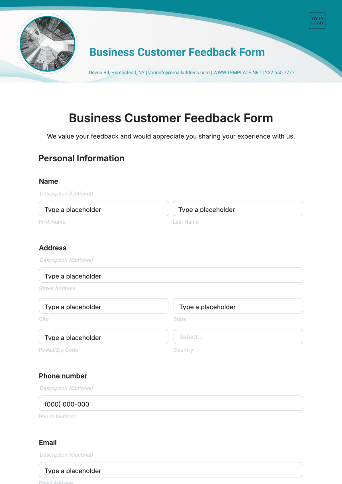 Business Customer Feedback Form Template - Edit Online & Download