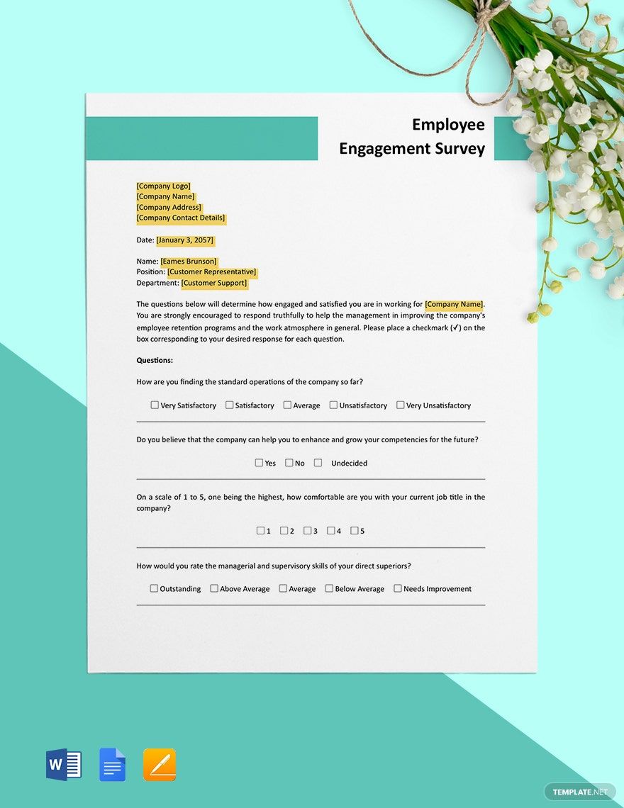 Employee Engagement Survey Form Template in Word, Google Docs, Apple Pages