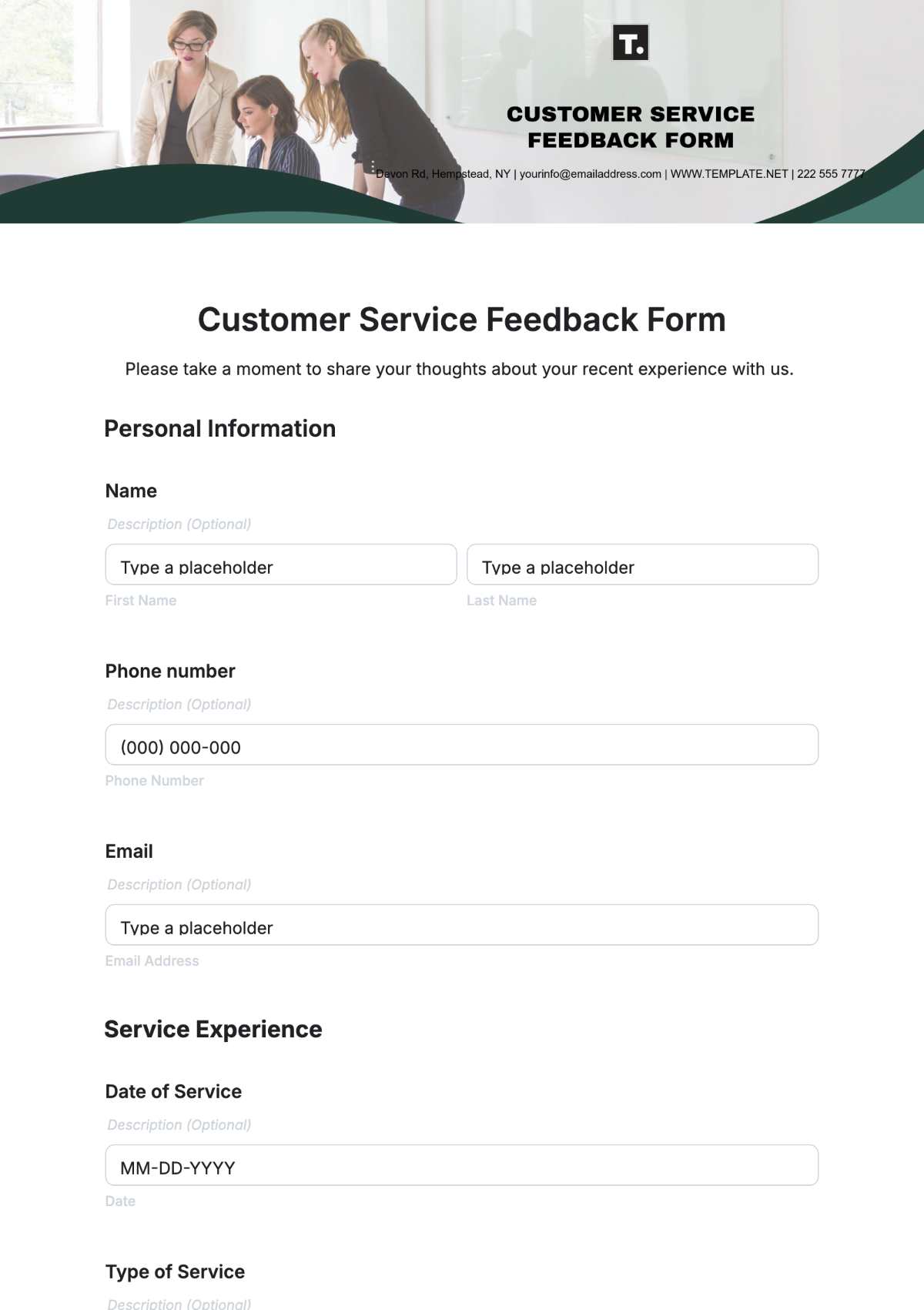 Customer Service Feedback Form Template - Edit Online & Download