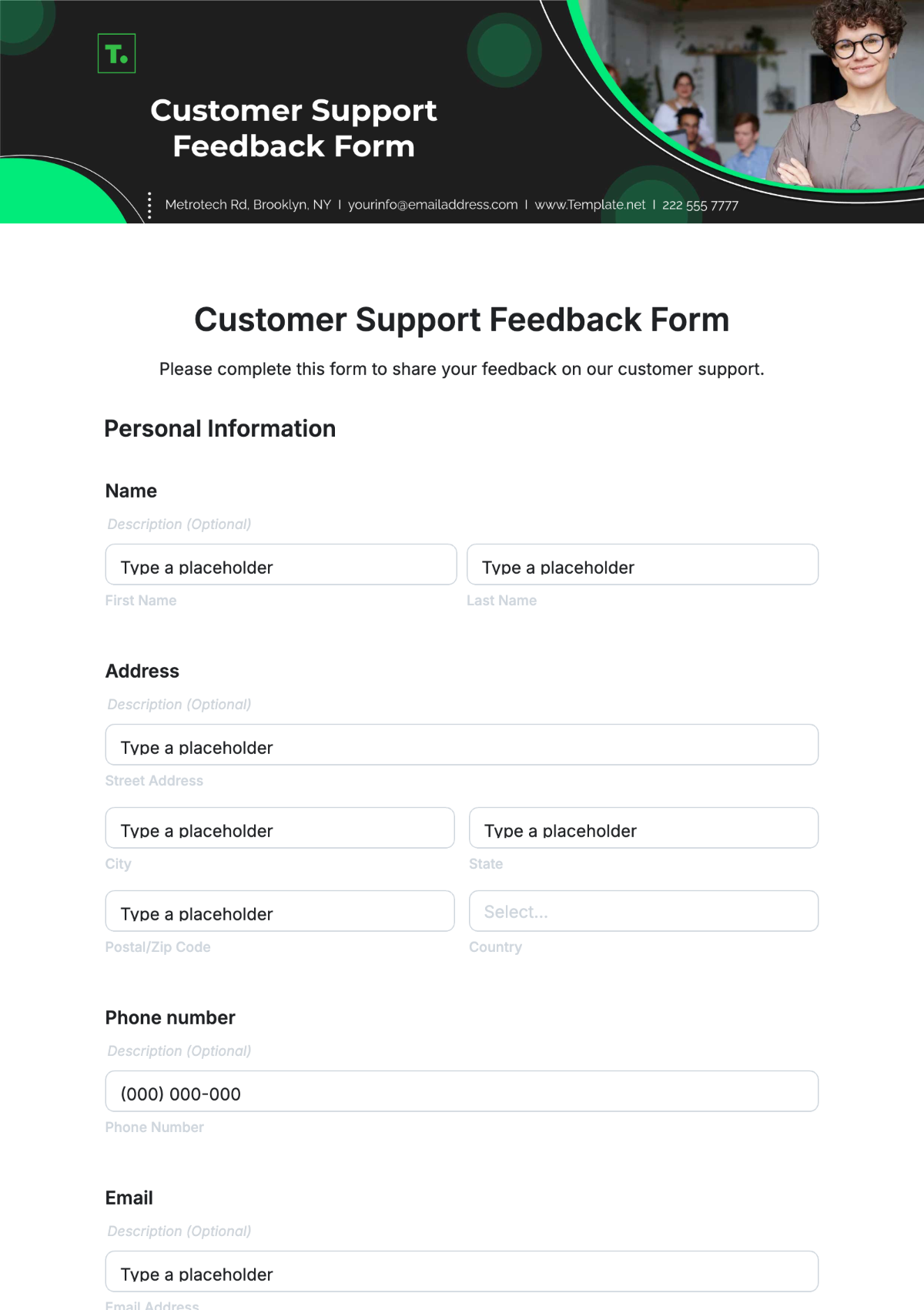 Customer Support Feedback Form Template - Edit Online & Download