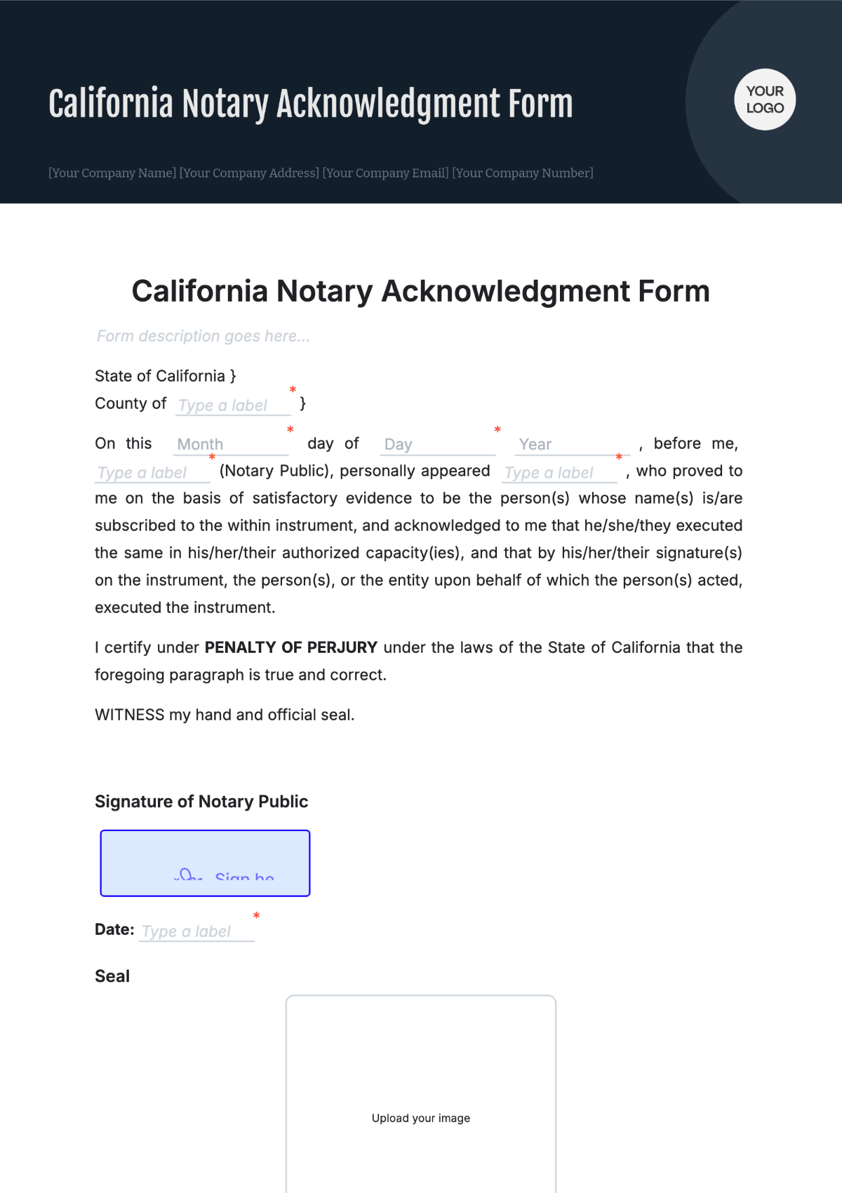 California Notary Acknowledgment Form Template - Edit Online & Download