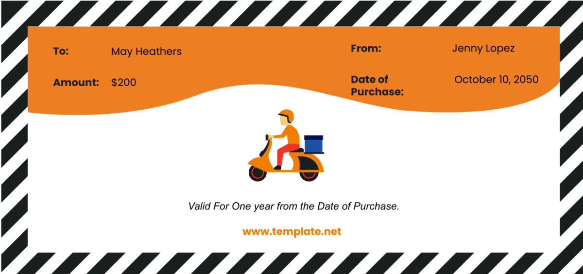 Free Food Delivery Gift Card Template to Edit Online