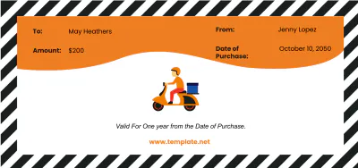 Free Food Delivery Gift Card Template to Edit Online