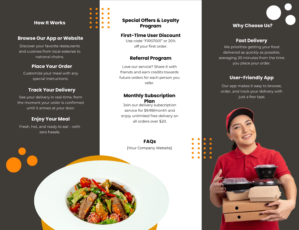Free Food Delivery Brochure Template to Edit Online