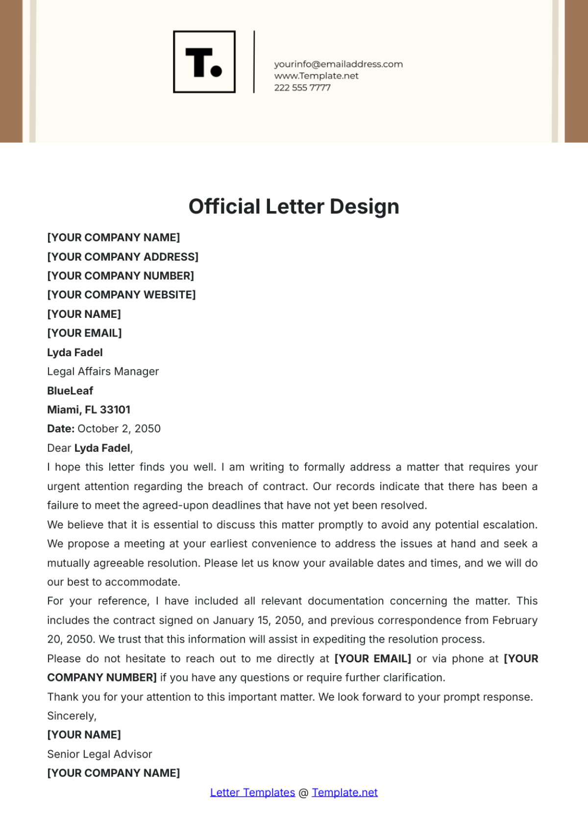 Official Letter Design Template - Edit Online & Download