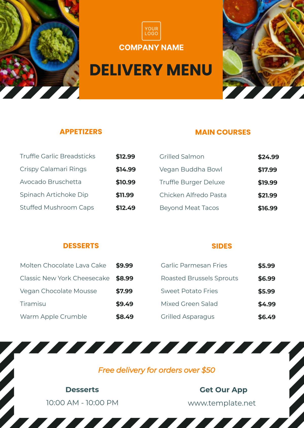 Food Delivery Menu Template - Edit Online & Download