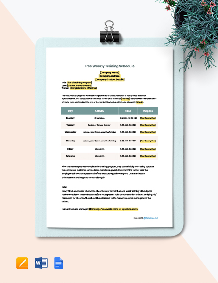 Weekly Training Schedule Template Word