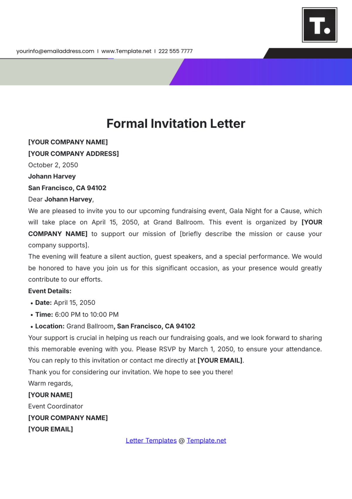 Formal Invitation Letter Template - Edit Online & Download