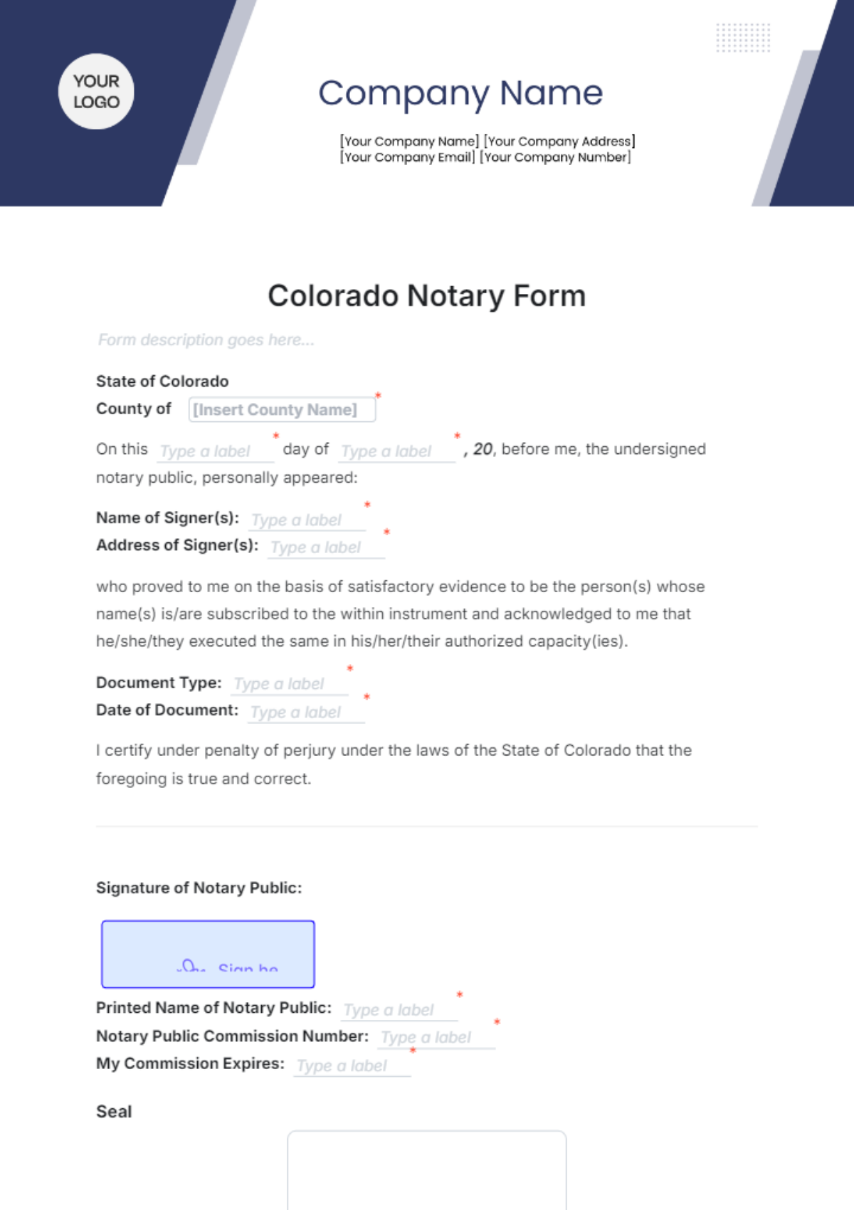 Colorado Notary Form Template