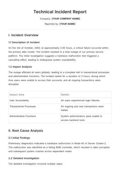 Free Technical Incident Report Template to Edit Online