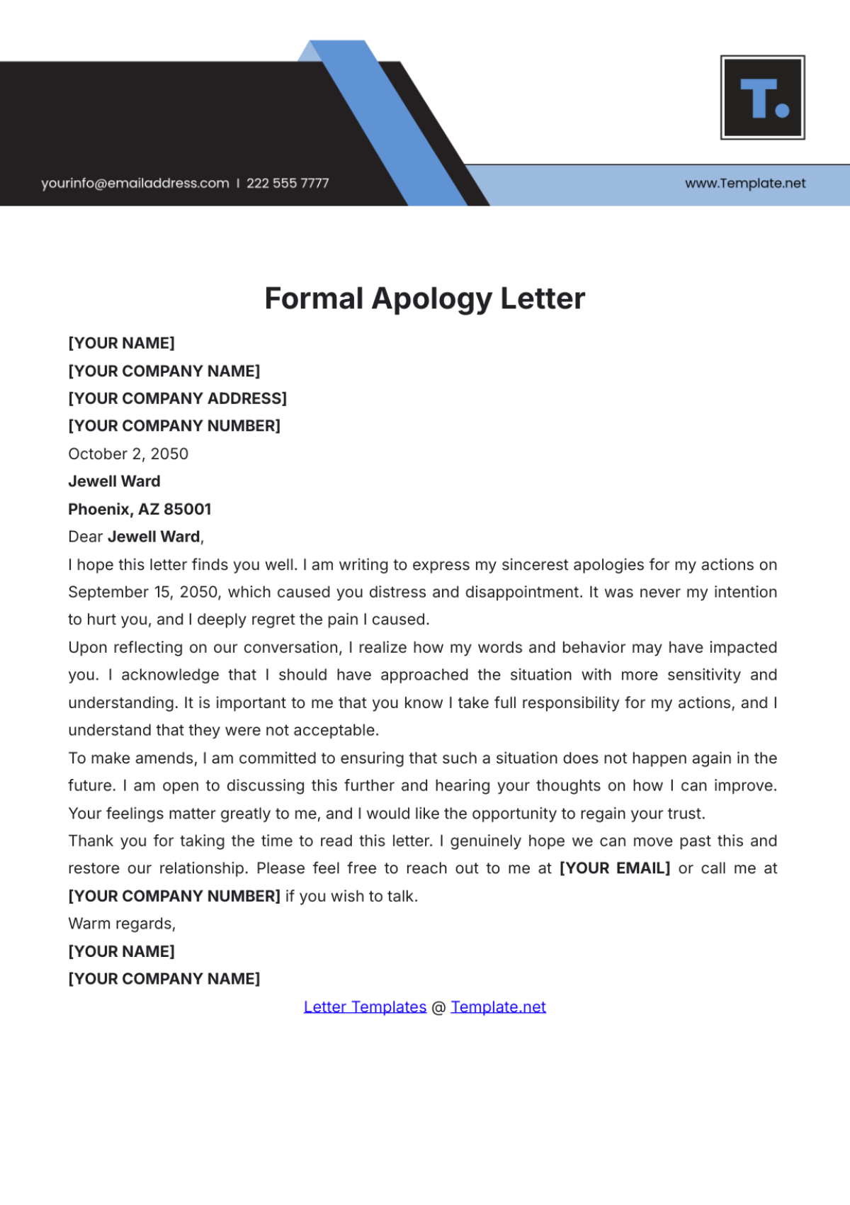 Formal Apology Letter Template - Edit Online & Download