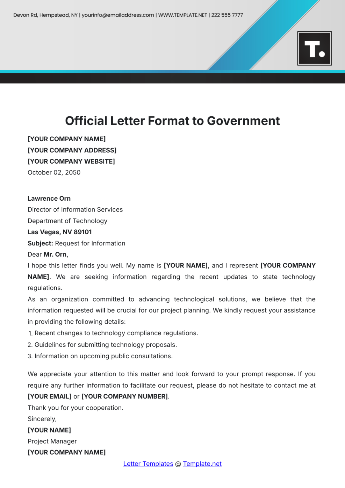 Free Official Letter Format to Government Template to Edit Online