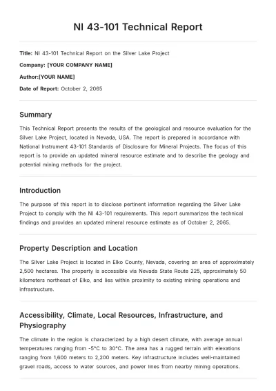 Free NI 43-101 Technical Report Template to Edit Online