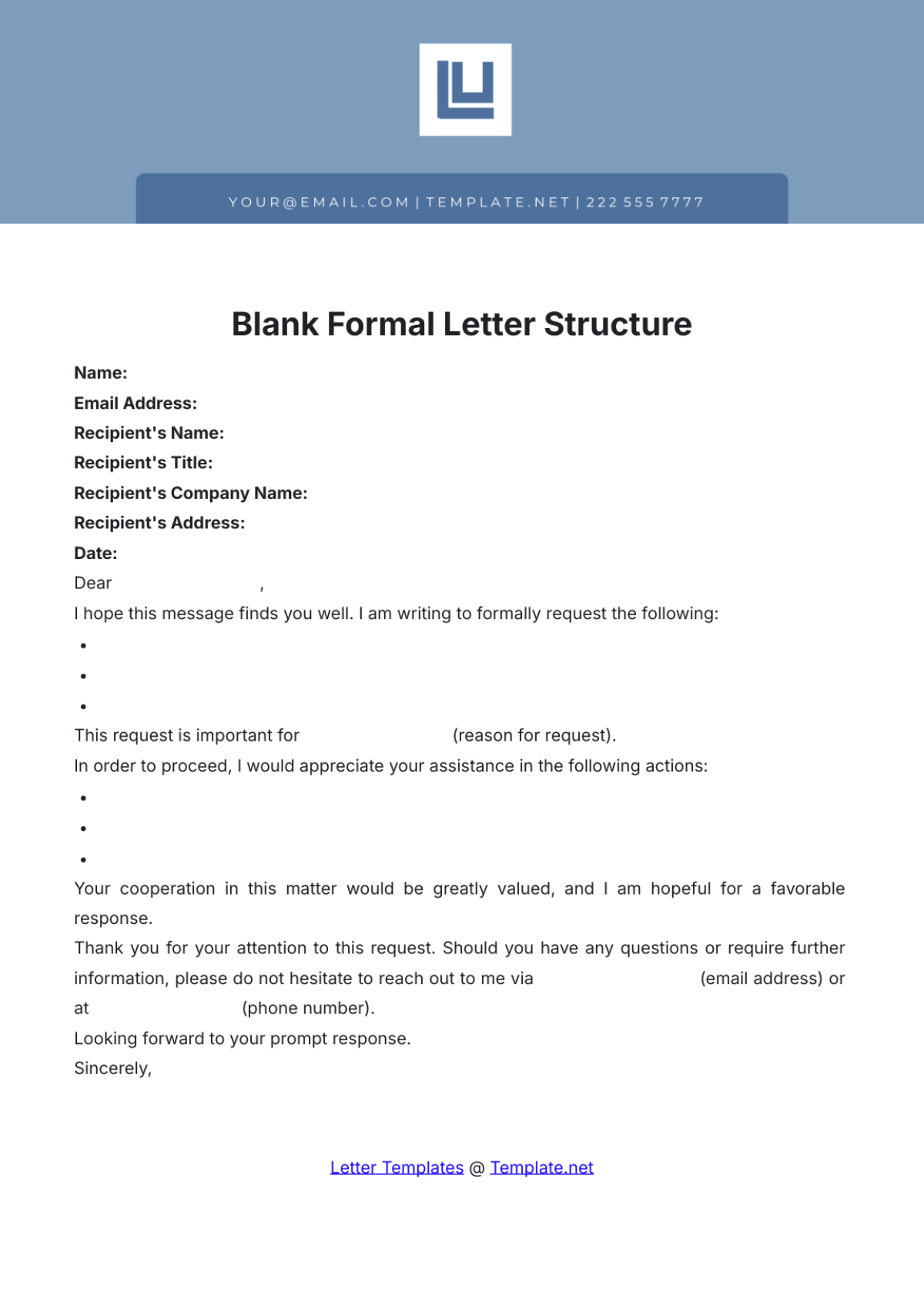 Blank Formal Letter Structure Template - Edit Online & Download