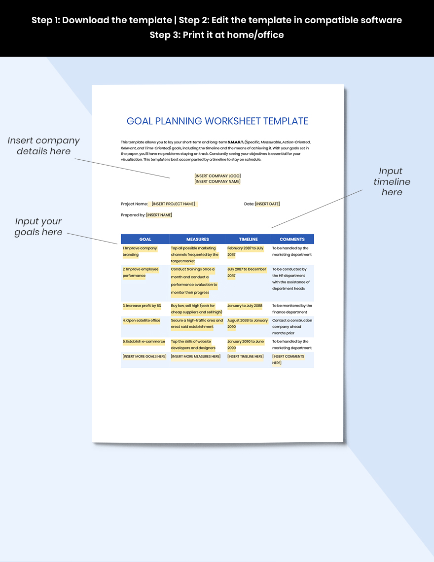Goal Planning Worksheet Template