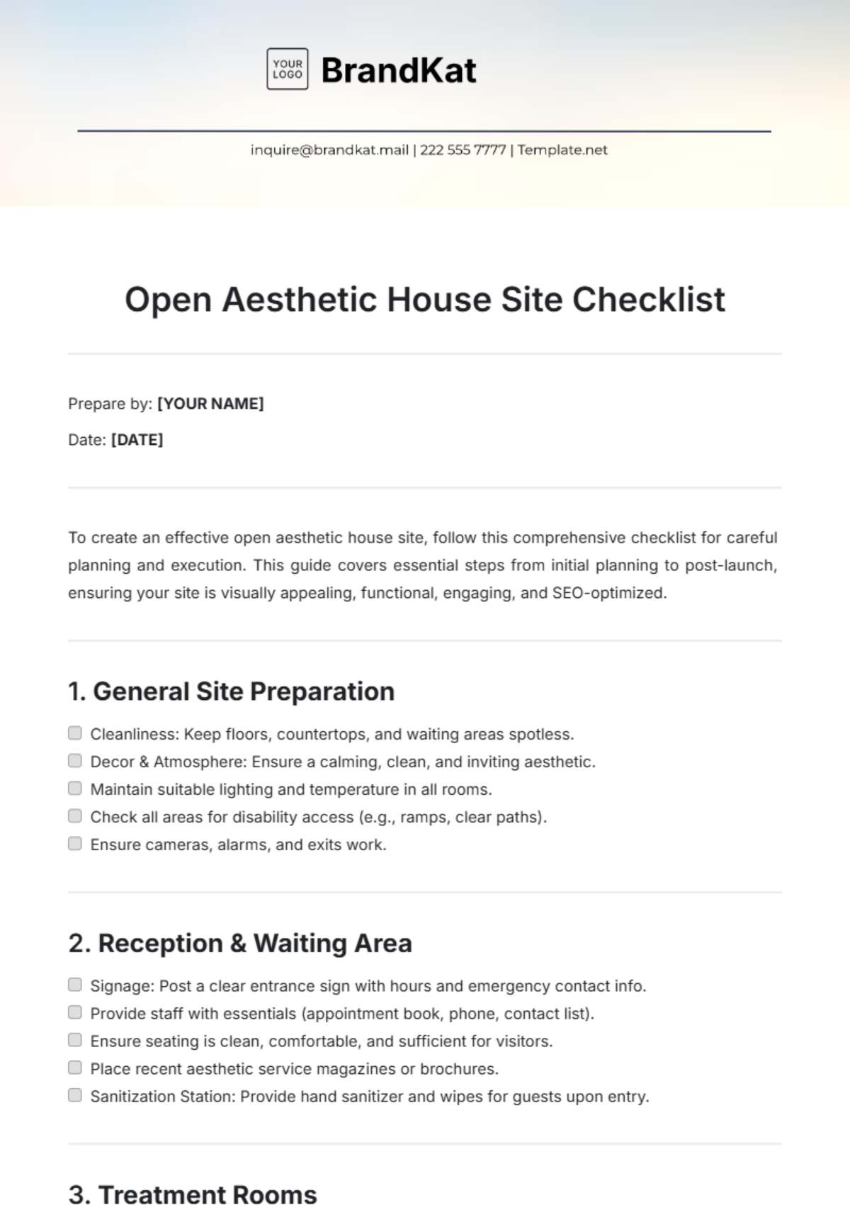 Open Aesthetic House Site Checklist Template - Edit Online & Download