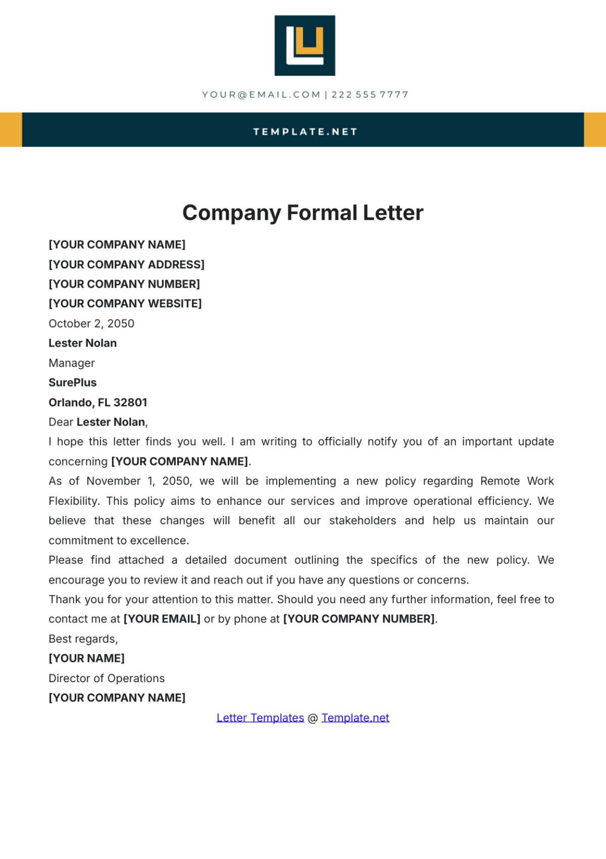 Company Formal Letter Template - Edit Online & Download