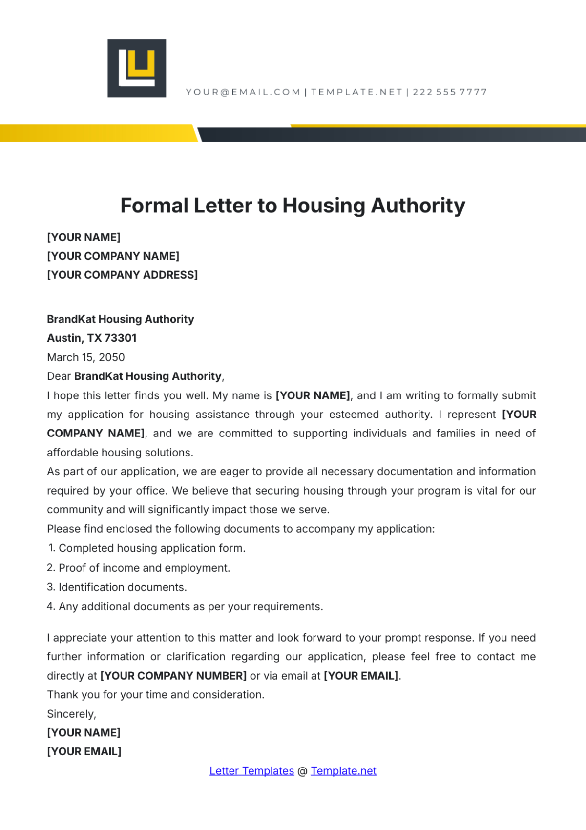 Formal Letter to Housing Authority Template - Edit Online & Download