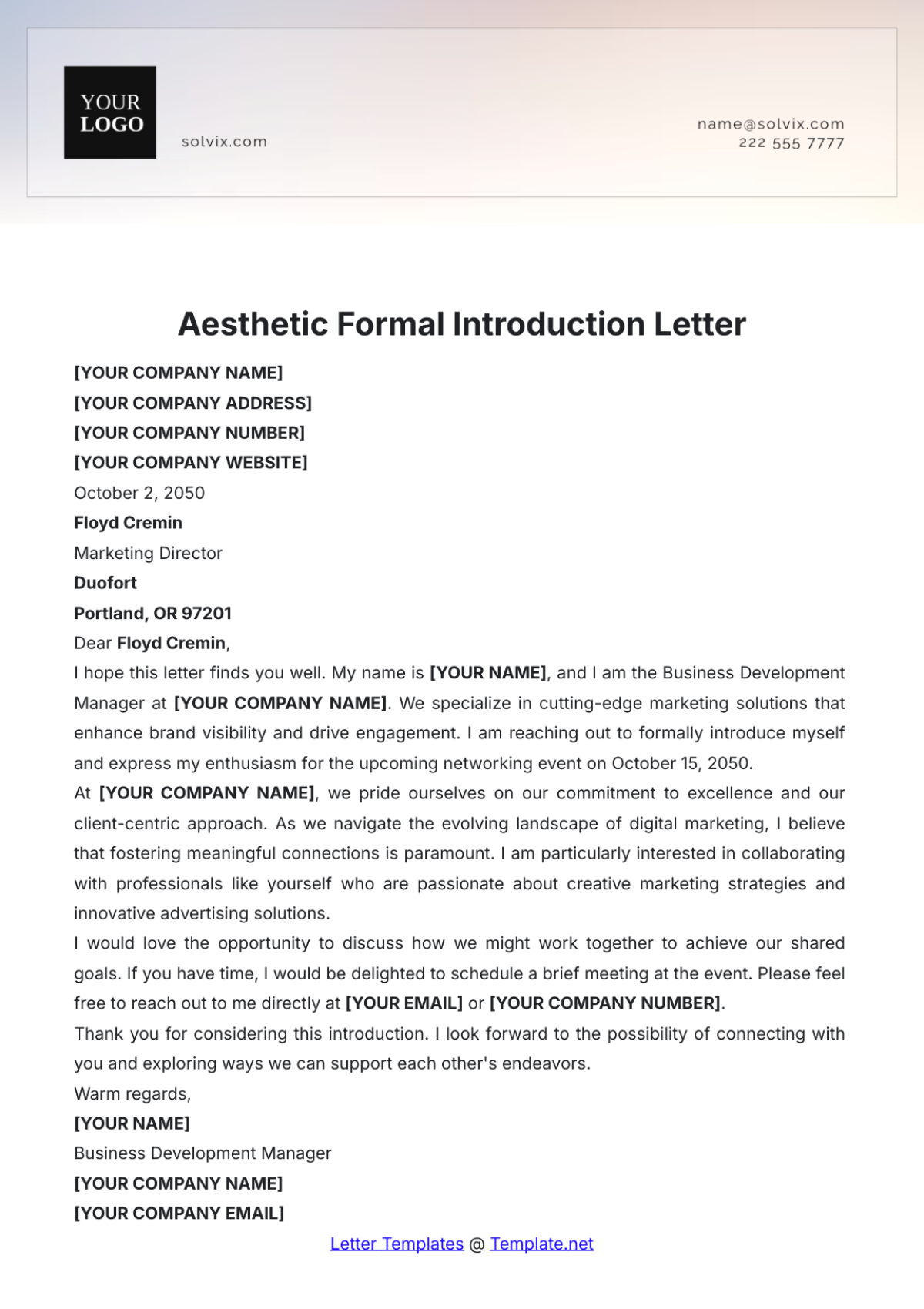 Aesthetic Formal Introduction Letter Template - Edit Online & Download