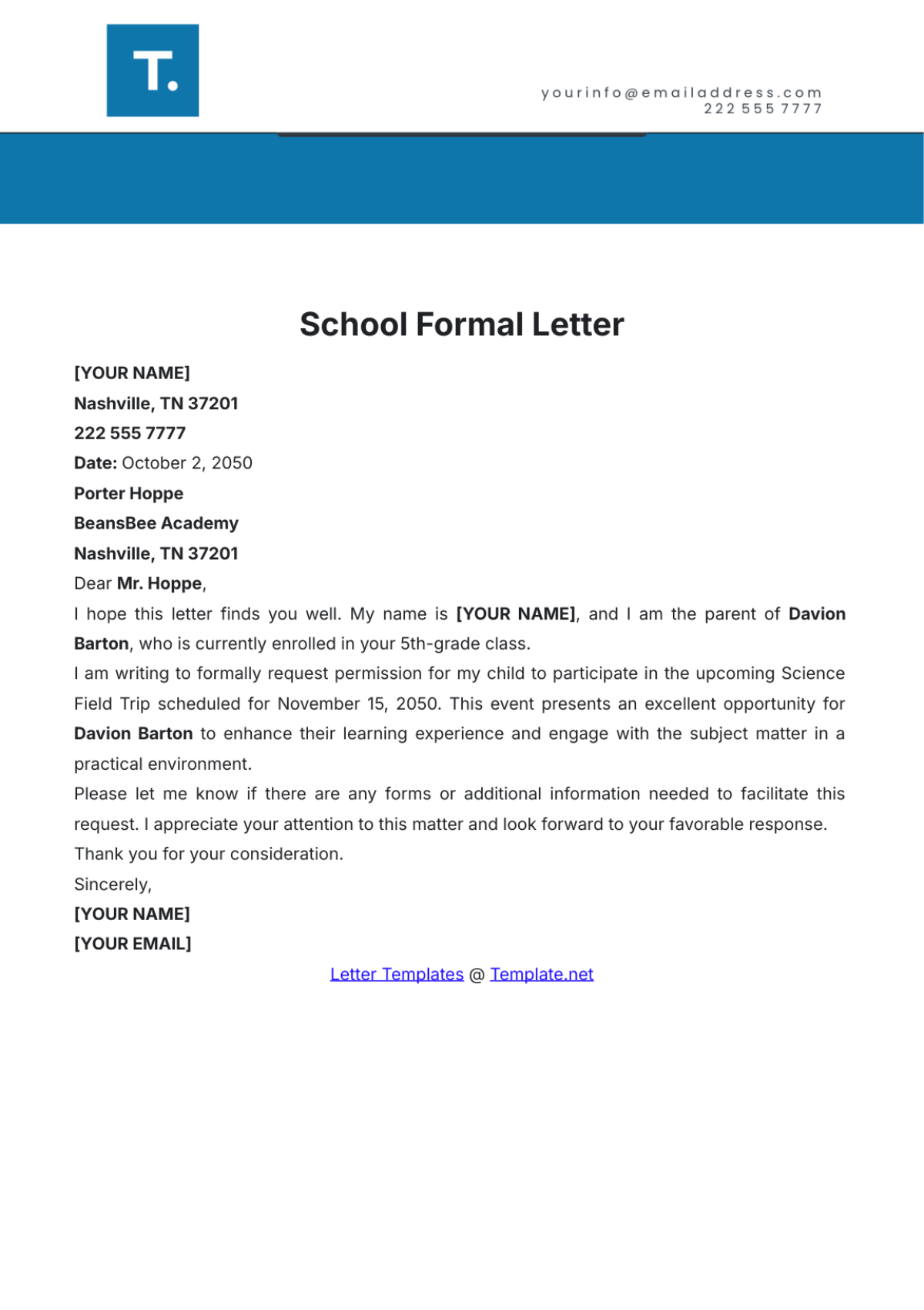 School Formal Letter Template - Edit Online & Download