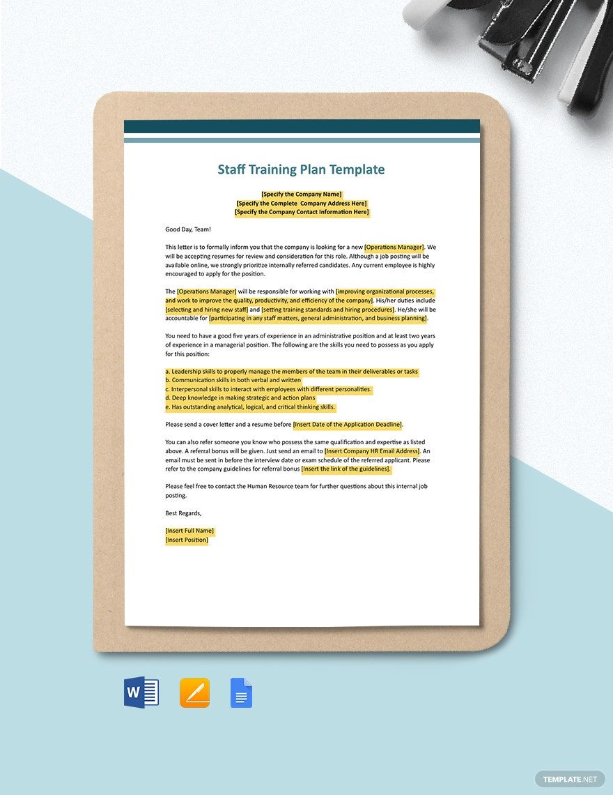 Staff Training Employee Training Plan Template Google Docs Word 
