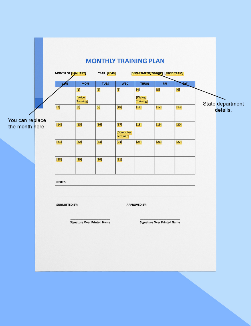 Monthly Training Plan Template