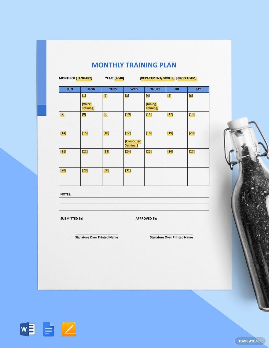 Monthly Training Plan Template in Word, Google Docs, Apple Pages